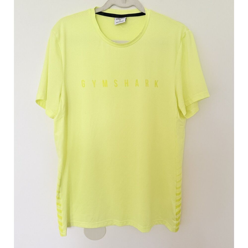 Gymshark Yellow Sport Stripe Tee Slim Fit Breathable Short Sleeve Activewear M